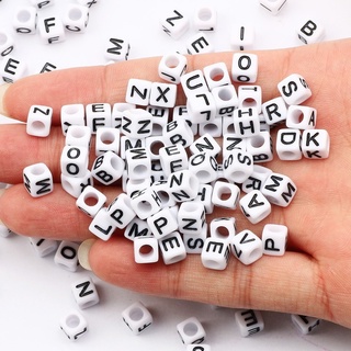 100pcs White Square Letter Acrylic Beads Cube Loose Spacer Alphabet Beads for Bracelet Making Jewelry Diy Accessories