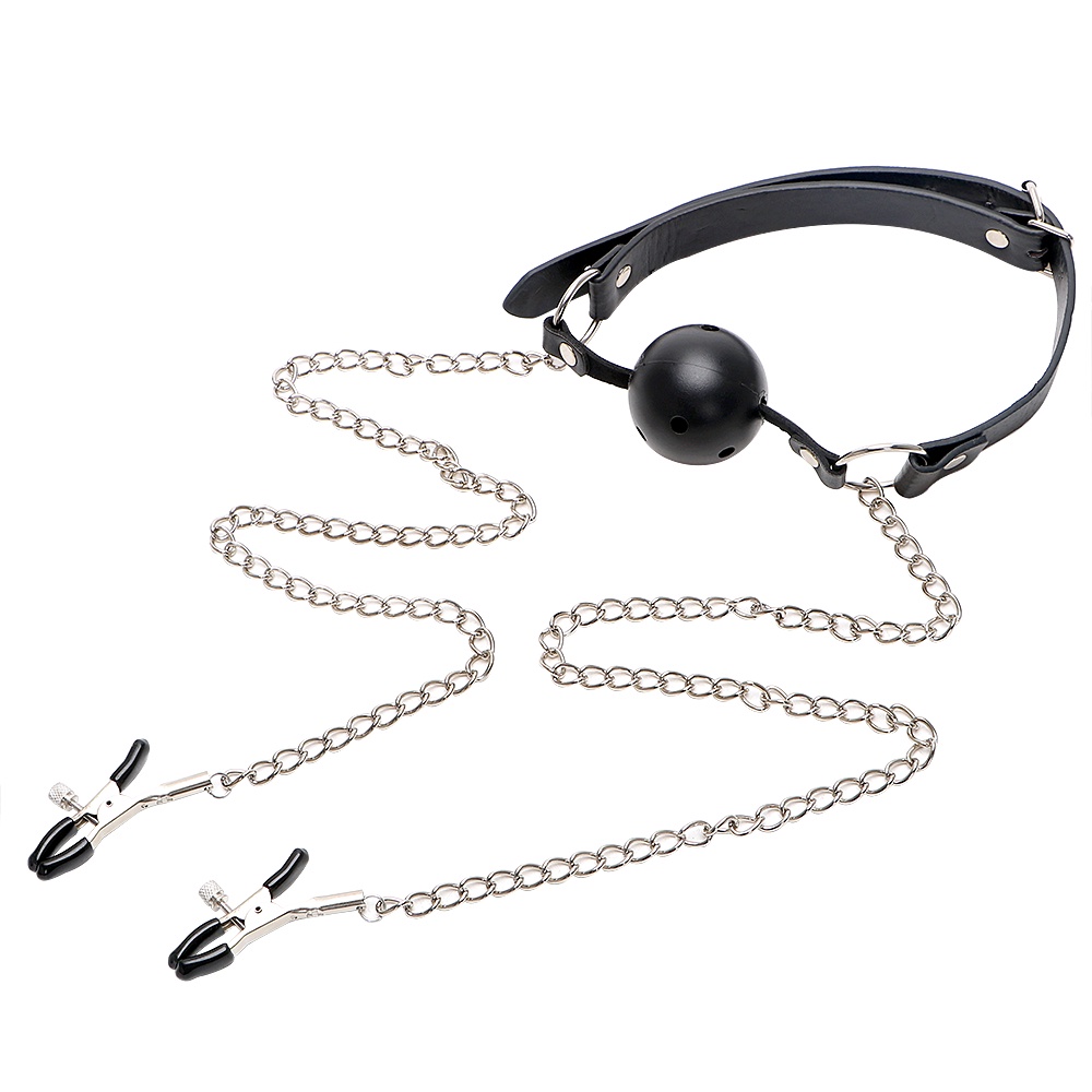 Flirting Nipple Stimulator Open Mouth Ball Gag Adult Games With Nipple