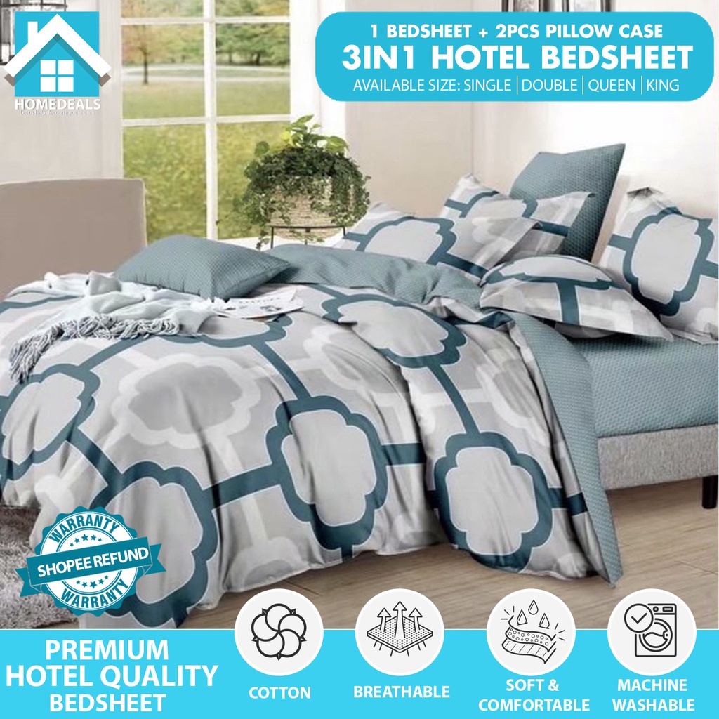 Homedeals 3IN1 Geometric-Themed Design Bedsheet Set included 1pc Fitted Sheet + 2pcs Pillow Case