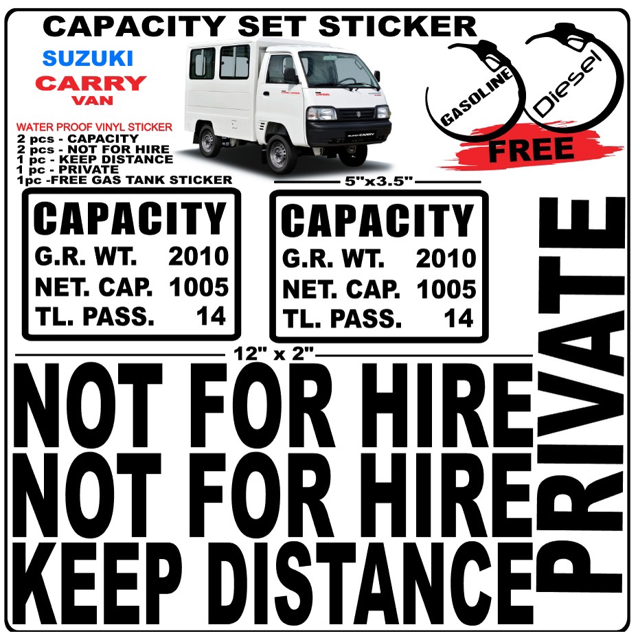 SUZUKI CARRY VAN CAPACITY SET W FREE GAS TANK STICKER Shopee Philippines
