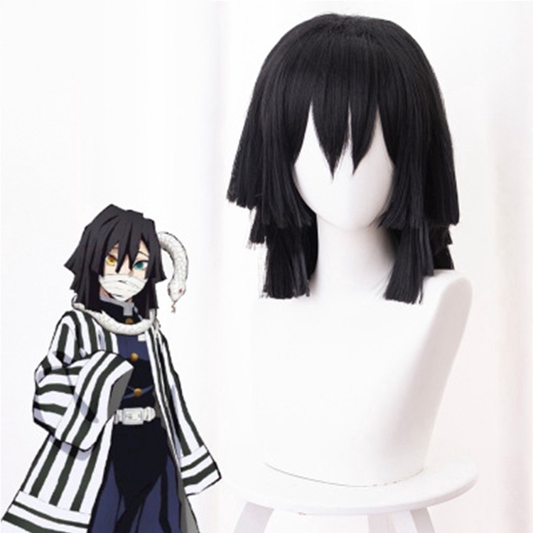 demon slayer costume anime halloween cosplay figure iguro obanai full lace  black short hair wigs