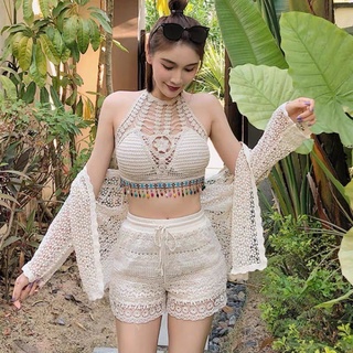 [SportsSpace] Ready Stock Korean Version Halter Lace Tube Top Influencer Vacation Hollow Enough Flower Corset Design Feel Laced-Up Vest