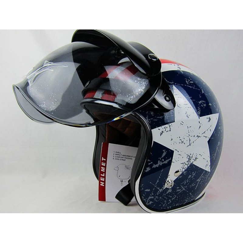 3-snap Retro Motorcycle Helmet Bubble Shield Lens Vintage Motorcycle