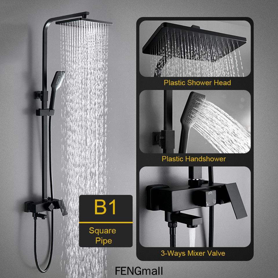 Rainfall Black Shower Faucet Single Handle Waterfall Bath Shower Mixer