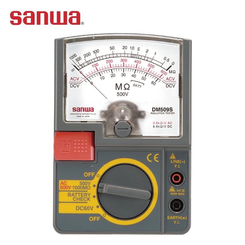 Sanwa DM509S Analog Insulation Resistance Tester 1000 Megaohms AC 600V ...