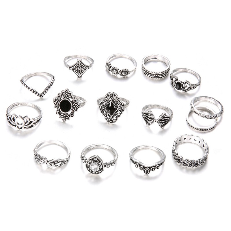 15 Pcs/Set Women Vintage Alloy Hollow out Midi Joint Finger Rings Set