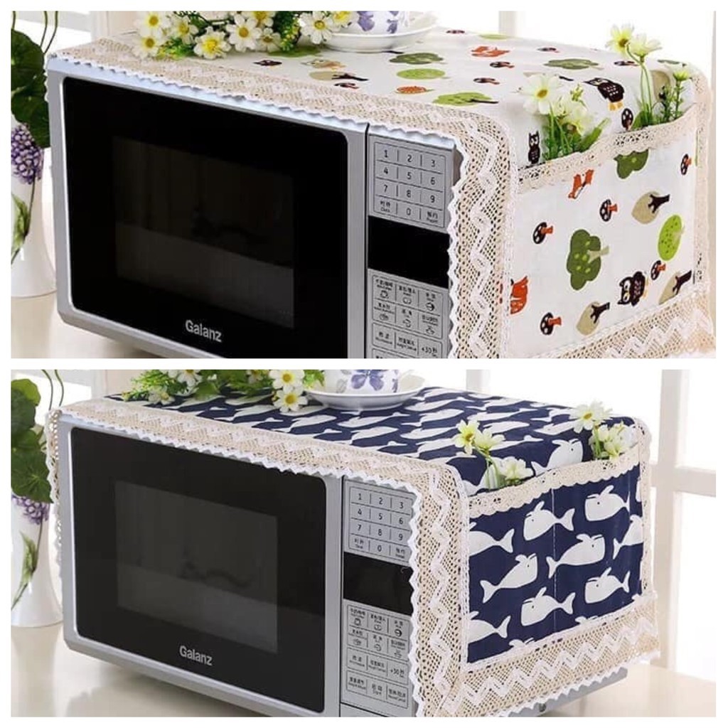 Oven Dustproof Cover Dust Proof Oil Proof Microwave Oven Cover Linen Cloth Anpay Oven Cover With 2 Accessary Pockets 