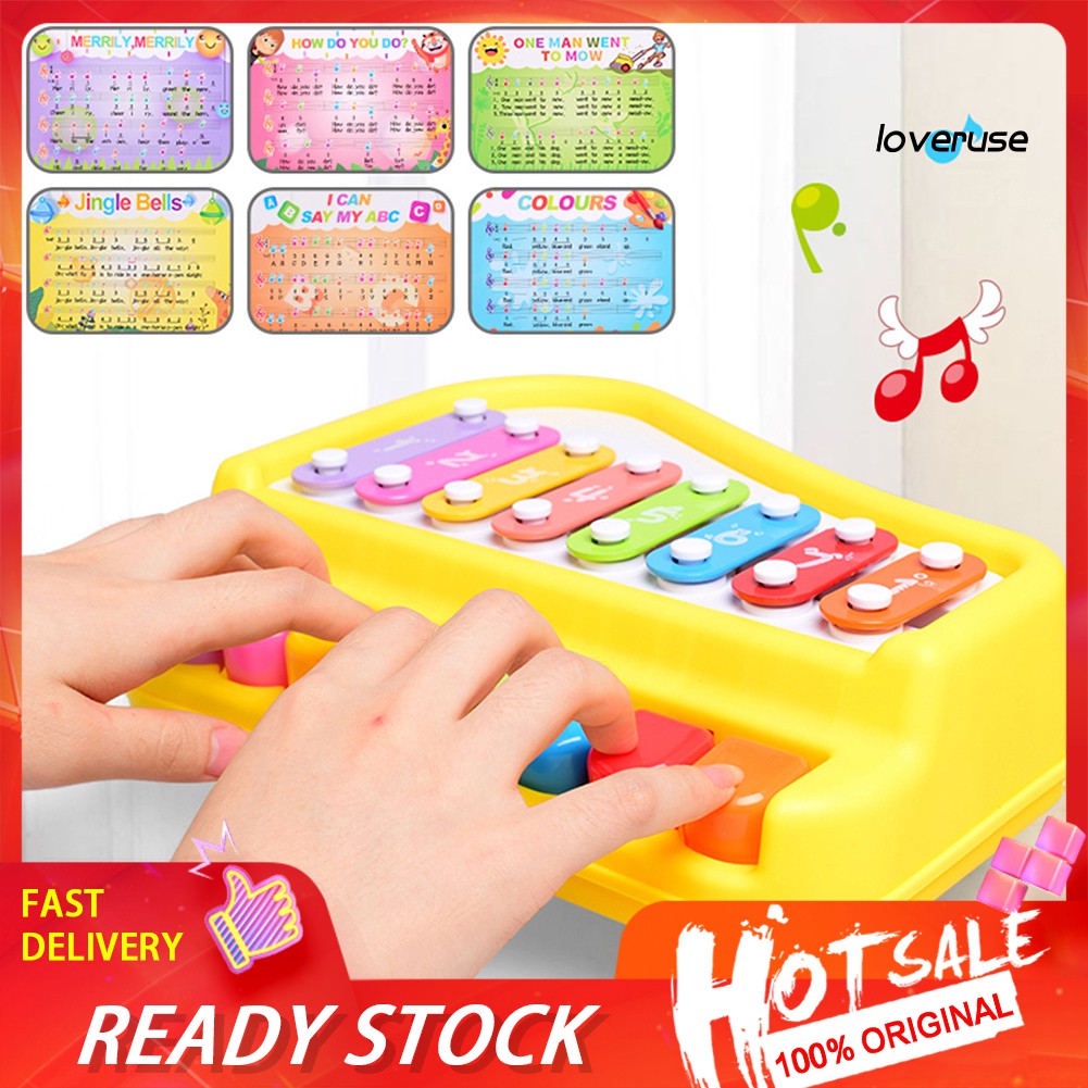 JYWJ♫2 in 1 Piano Xylophone Musical Instrument with Music Cards Mallets Educational Kids Toy