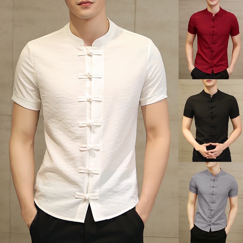 Mens Ethnic Stand Collar Slim Fit Shirt Tops Men's casual shirts