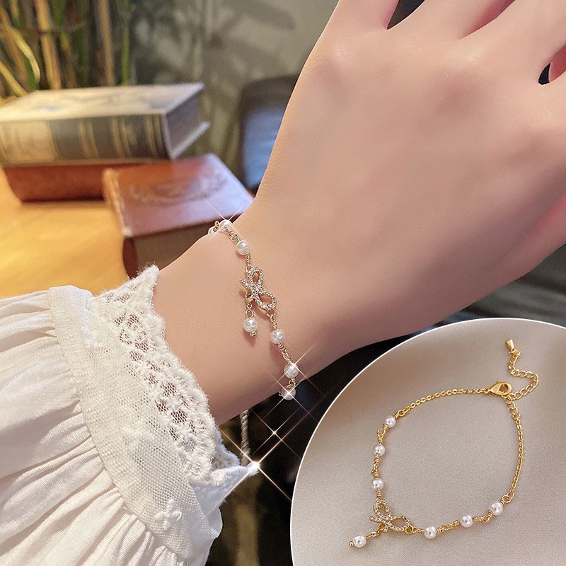 Korean Sweet Bowknot Pearl Bracelet Fashion Exquisite Women's Jewelry ...