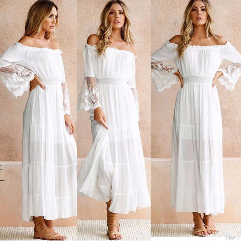 long white summer dress with sleeves