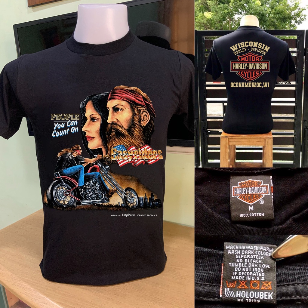 Harley-davidson Thin Harley-Davidson T-shirt, thin fabric, comfortable to wear, vintage style, round neck t-shirt with screen pattern. Short sleeve t-shirt