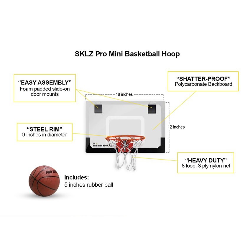 Mini Basketball Hoop With Ball 18 X 12 Inch Shatterproof Backboard SKLZ Pro for sale online 
