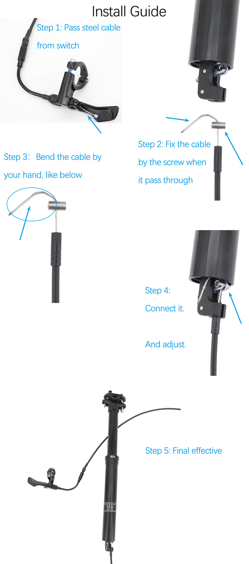 EXA Form Dropper Seatpost Bike MTB Mountain Bike 30.9 31.6 125mm 150mm  Travel Kindshock Adjustable Remote Control 900i