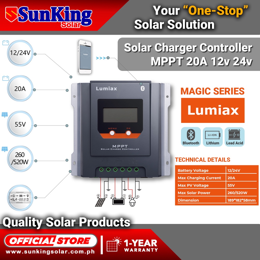 Lumiax Mppt Scc Mt Bt Solar Charge Controller With Bluetooth V V A V Solar Input