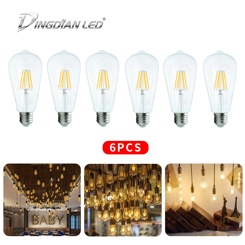 6pcs E27 LED COB Filament Vintage Edison Bulb Industrial Decor Pendant Lamp 220V 