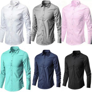 HUILISHI Long Sleeve Formal/Business Polo for Men Plain Cotton 7 Colors ...