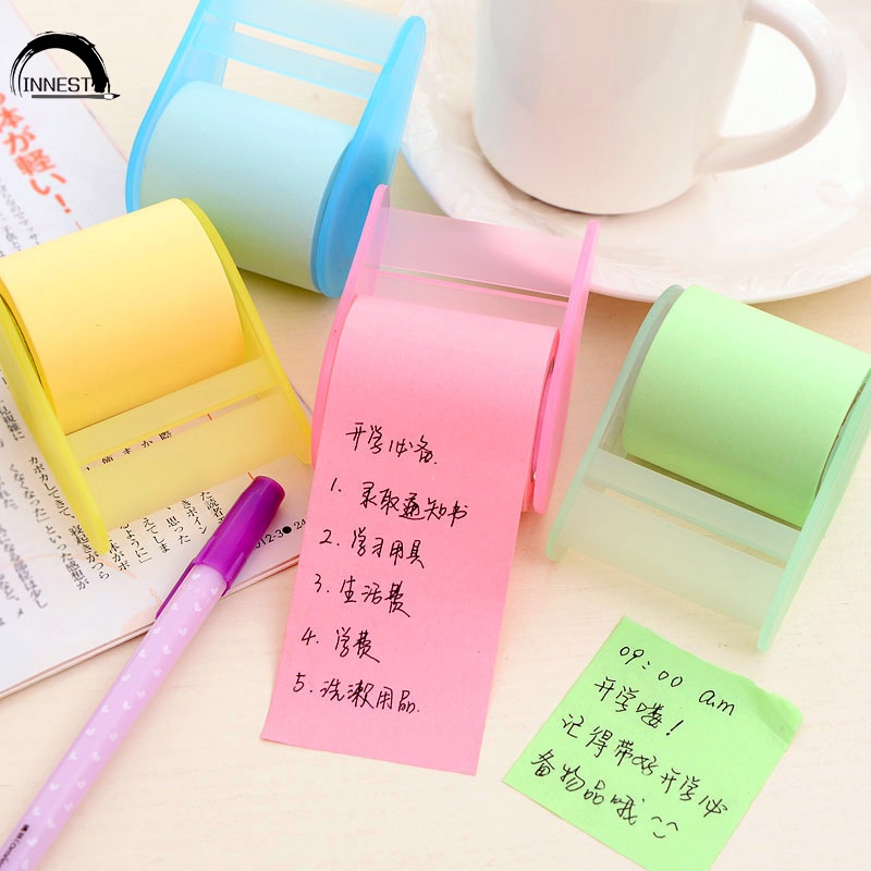 8m/roll Self-adhesive Sticky Notes Tape Set Office Tearable Paper Memo Pad  with Tape Holder | Shopee Philippines