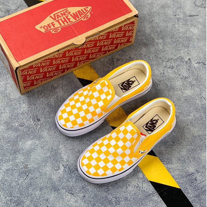 vans slip on yellow checkerboard