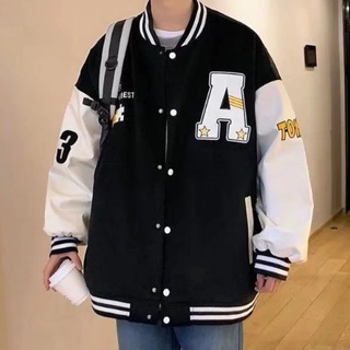 2022 New Fashion Print Baseball Varsity Jacket For Men And Women Korean Style Student Loose Trend Varsity Jersey Jacket Couple Casual Tops Logo Plus Size Splice Collision Color College Vintage American Retro Embroidered Stitching Clothes #4