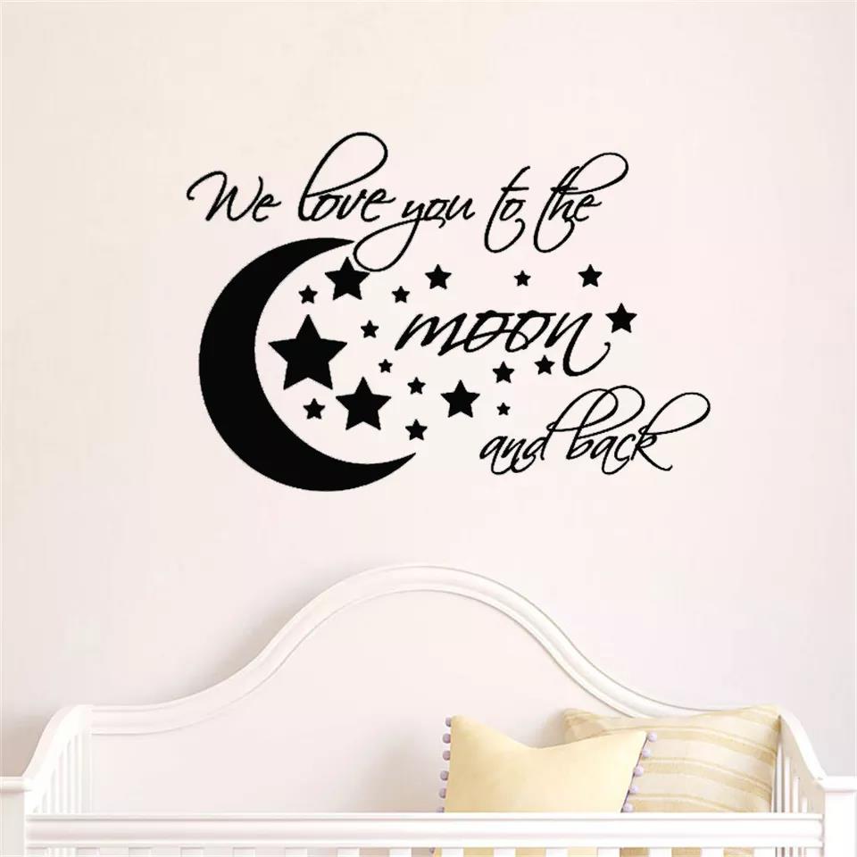 Wall Decal Moon and Stars I We Love you to the moon and back nursery Kids Room Wall Decor Cartoon Wa