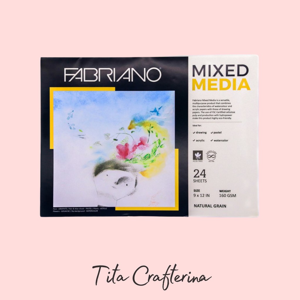 Fabriano Mixed Media Paper 160GSM 9X12 Inches 24 Sheets Shopee