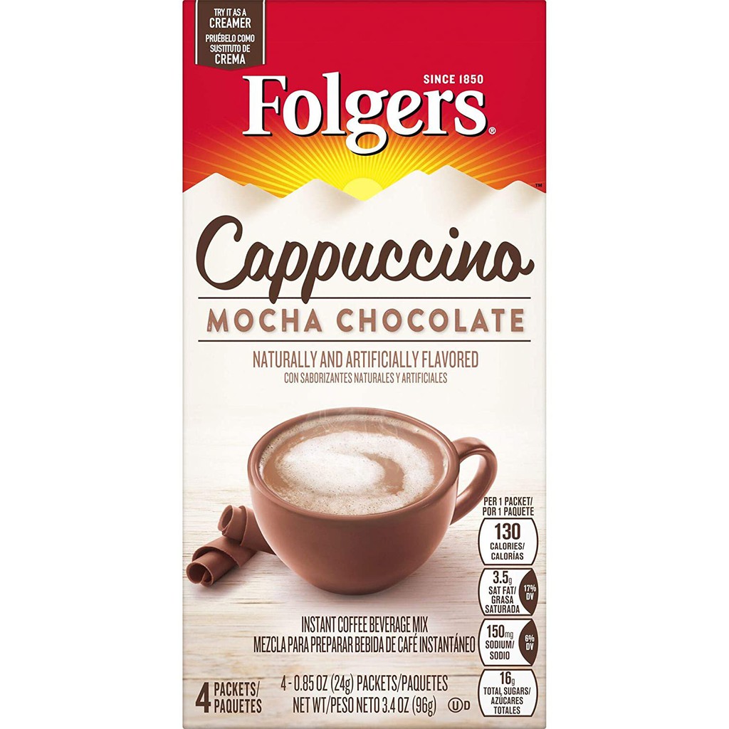 Folgers CAPPUCCINO MOCHA CHOCOLATE Instant Coffee Beverage Mix, 8