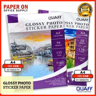 QUAFF Glossy Sticker / Photo Sticker / Paper Sticker A4 135gsm (50 sheets & 20 sheets)