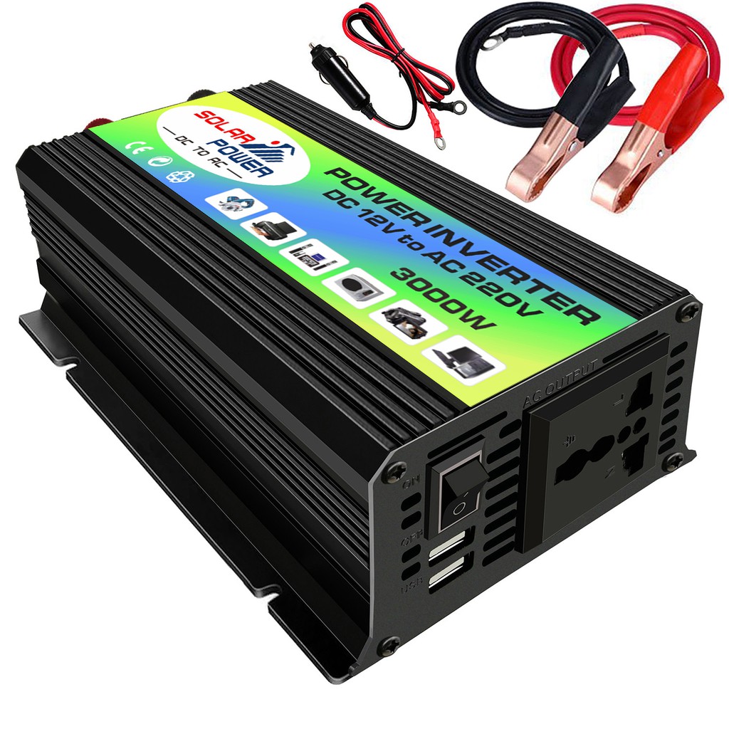 Car Solar Power Inverter 300watts Converter DC 12V to AC 220V with Dual ...