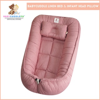 Linen Old Rose Pink Babycuddleph Bed with Head Pillow/Baby nest/ Travel Bed