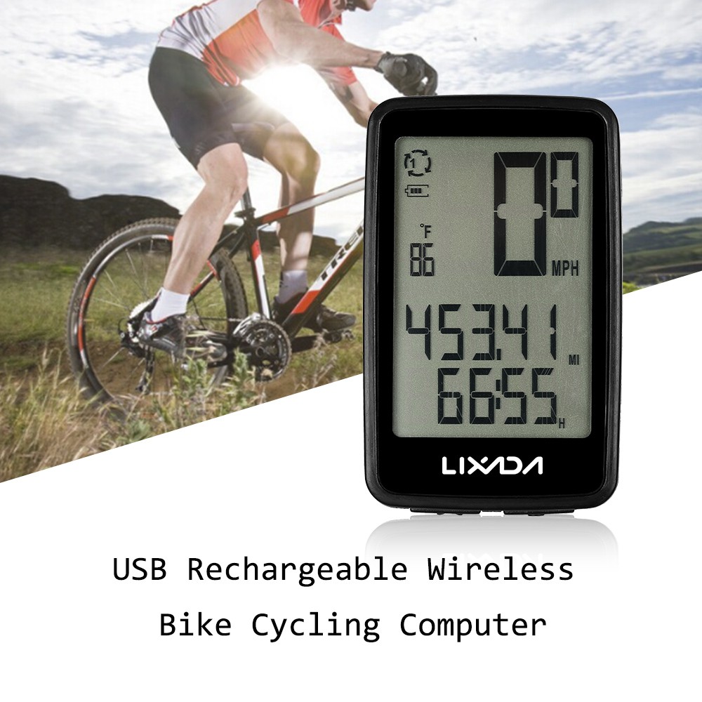 Lixada Bicycle Computer USB Rechargeable Wireless Bike Cycling Cadence Computer 21 Functions Bicycle Speedometer Odometer 