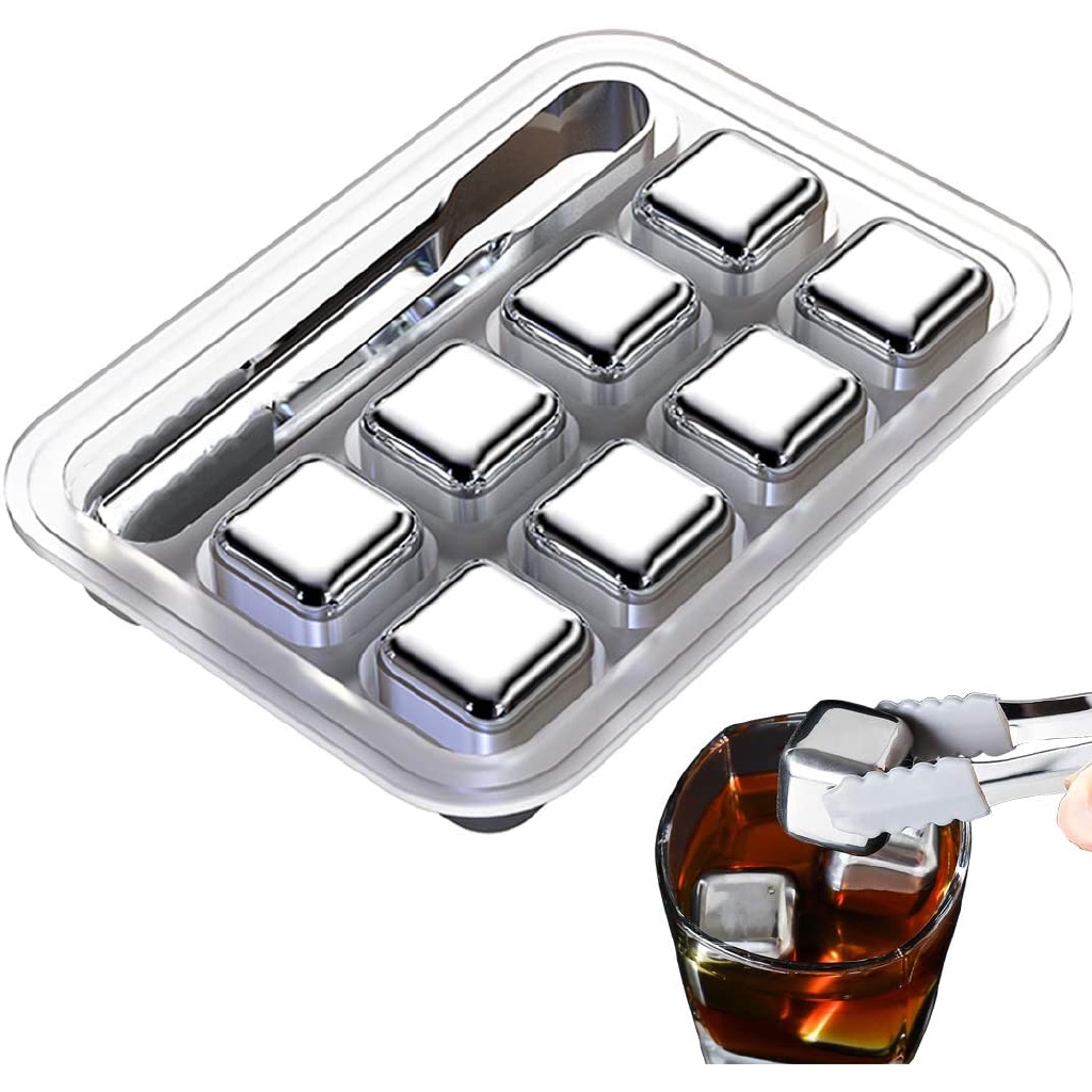 Reusable stainless steel ice cubes, frozen ice cubes, 8 whiskey ice