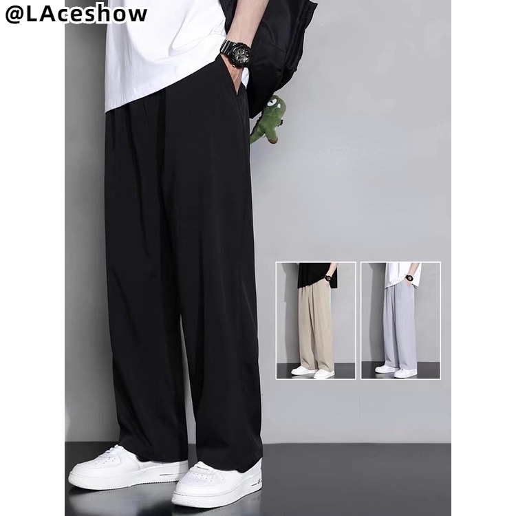 Korean Black Pants Men 2026.Men's Ice Silk Mop Pants Summer Thin Korean Style Trendy Black Casual ...