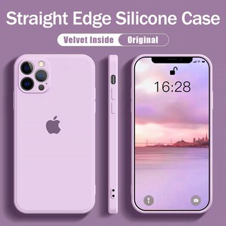 For Iphone 12 Straight Square Edge Liquid Silicone Soft Phone Case For Iphone 12 Mini 12 Pro Max Cover Casing With Velvet Inside With Full Cover Camera Protection Shopee Philippines