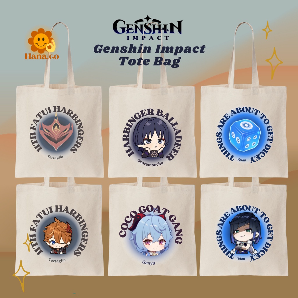 Genshin Impact Inspired Tote Bag with Zipper [Kazuha, Childe, Yelan] by