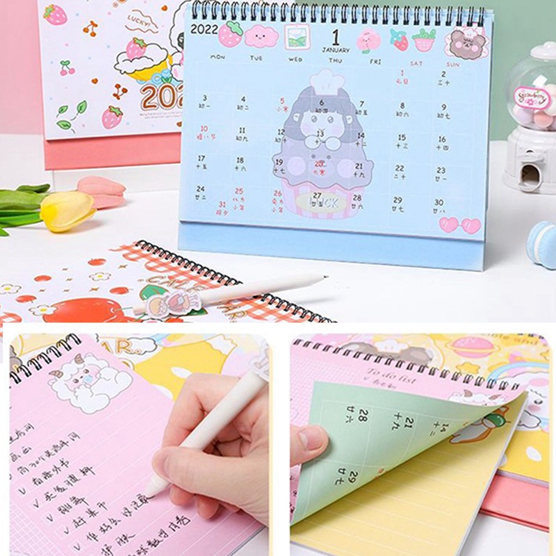 Dreaming 2021-2022 Kawaii Desk Calendar Plan Notebook Cute Large Desktop Calendar Desktop Memo Coil Calendar Office School Supplies ₱225