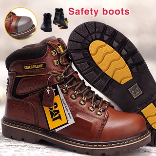 Caterpillar Safty Shoes Steel Toe Men's Work Boots Outdoor Hiking Boots  Kasut kerja lelaki Genuine Leather