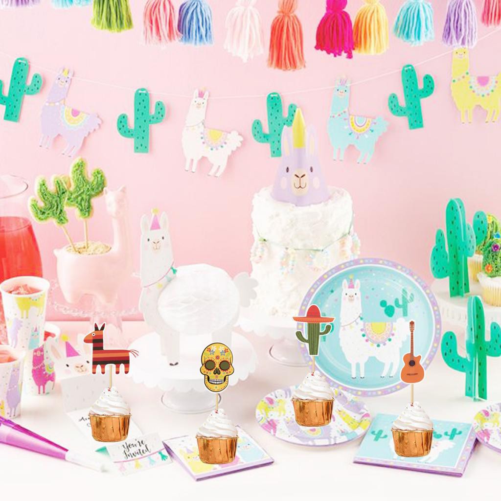 Baoblaze 12pcs Fiesta Cake Toppers Cactus Guitar Cupcake Toppers