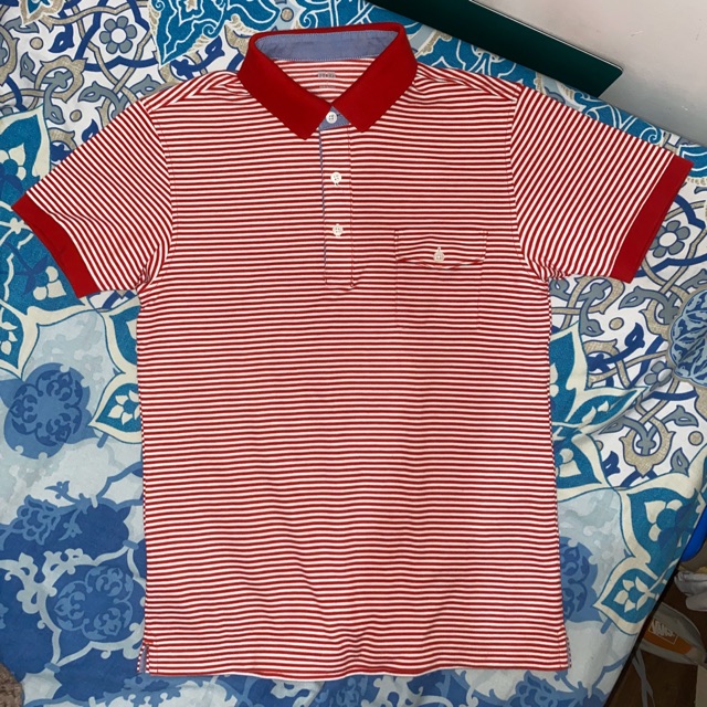 Uniqlo red stripes polo shirt | Shopee Philippines