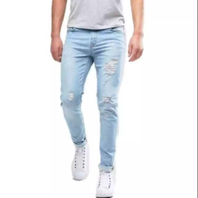 Light blue Tattered Jeans For Men 