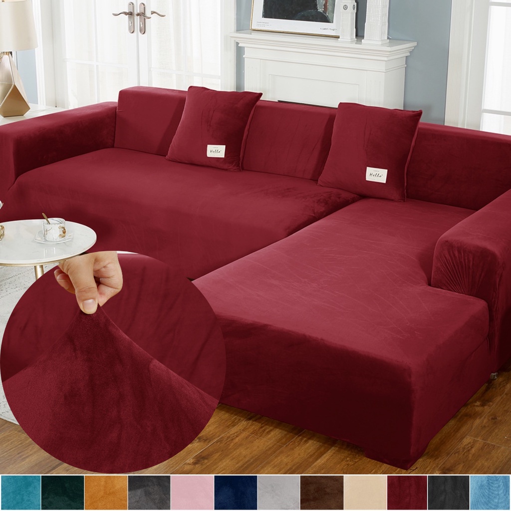 Velvet Sofa Cover 1/2/3/4 Seater Stretch for Living Room Universal Sectional Couch Cover Elastic