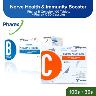 Bundle: Pharex B-Complex 100 Tablets + Pharex C 30 Capsules (Nerve Health & Immunity Booster)