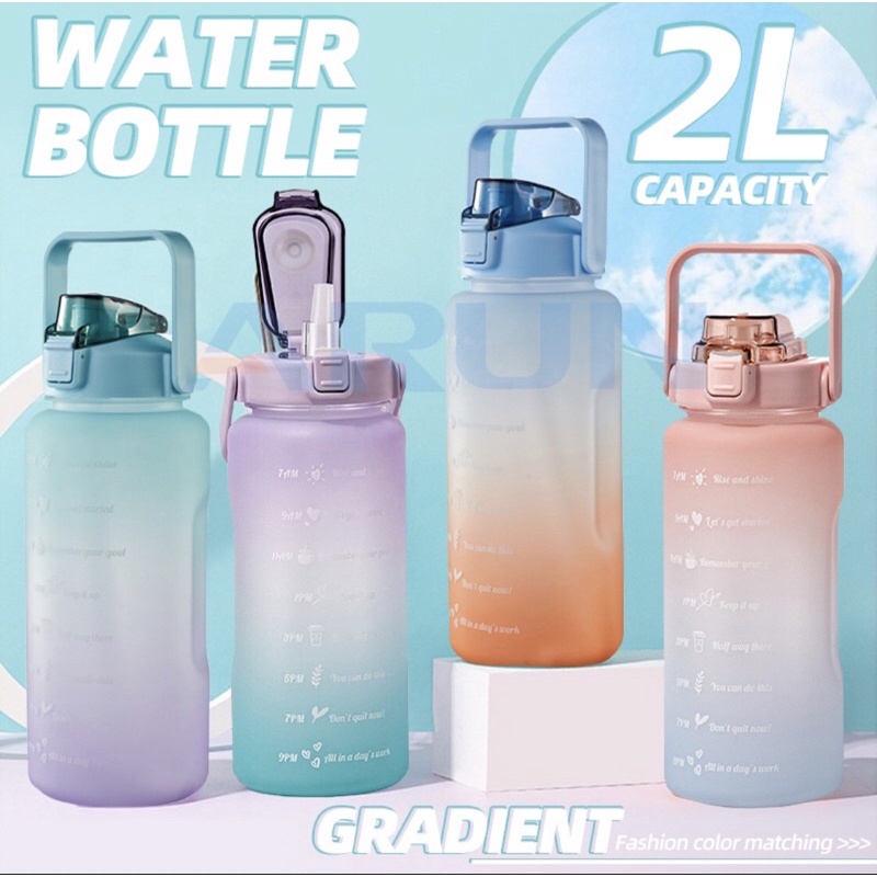 2L PASTEL Motivational Water Bottle with Time Marker & Straw-BPA Free ...