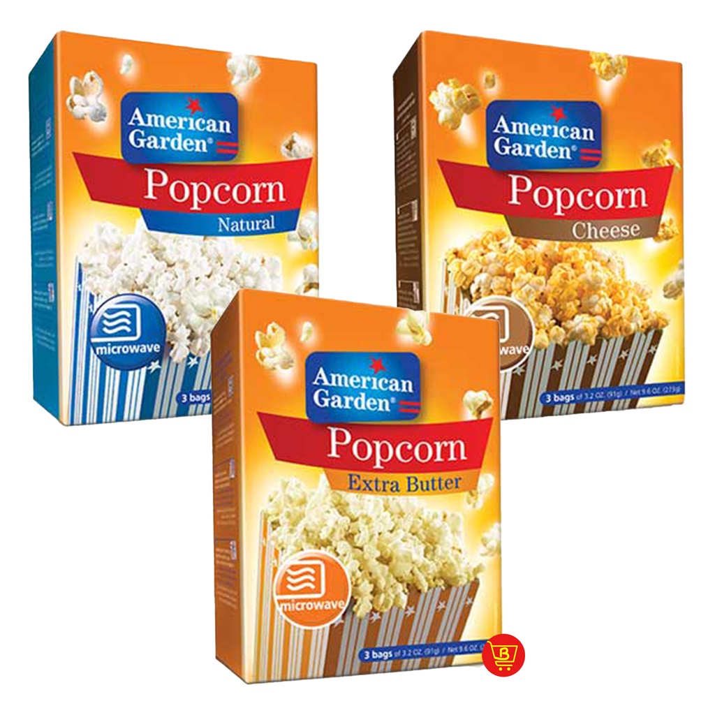 American Garden Popcorn, 3 bags (Natural, Cheese, Extra Butter