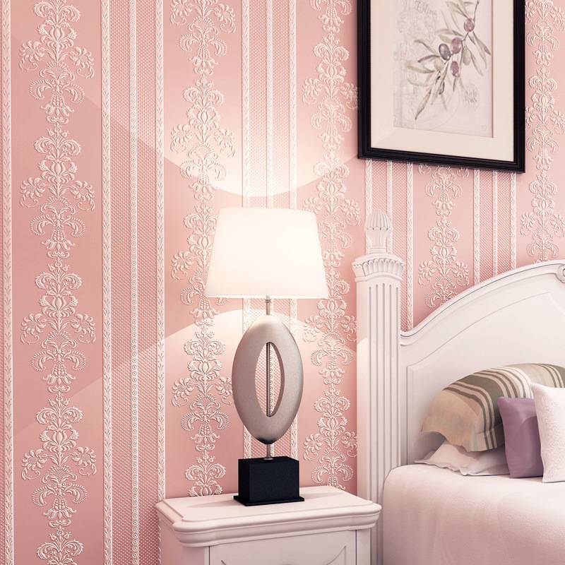 Mancy Pink Wallpaper Girls Bedroom Wall Paper Roll Flocked Embossed