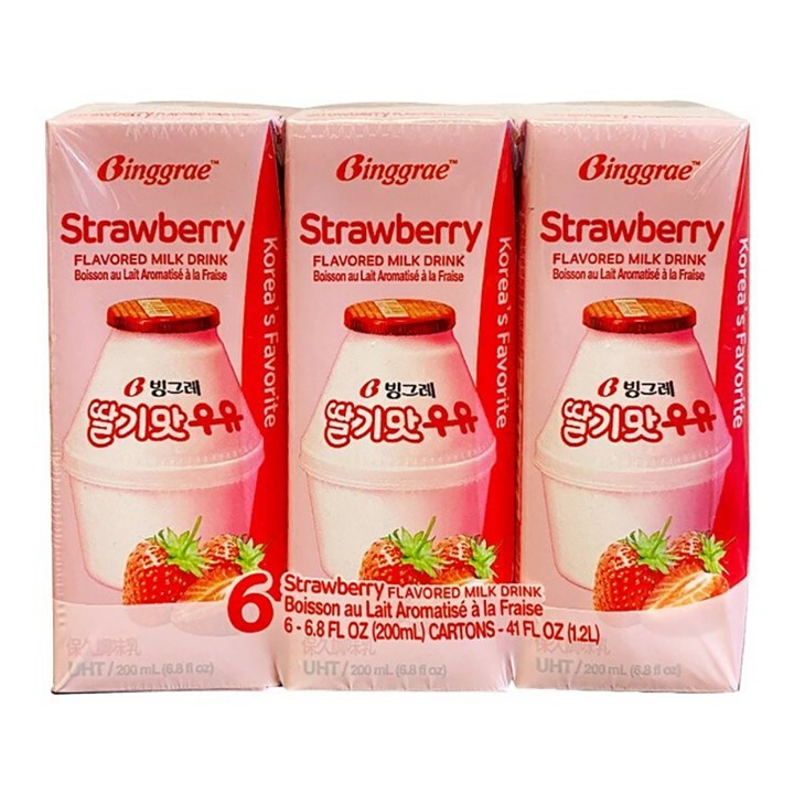 [Korean Authentic] BINGGRAE STRAWBERRY MILK DRINK 200 ML 1 BOX x