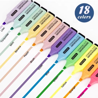 18 Colors Highlighter Pen Pastel Morandi Bright Color Ink Highlighter Markers Stationery Supplies