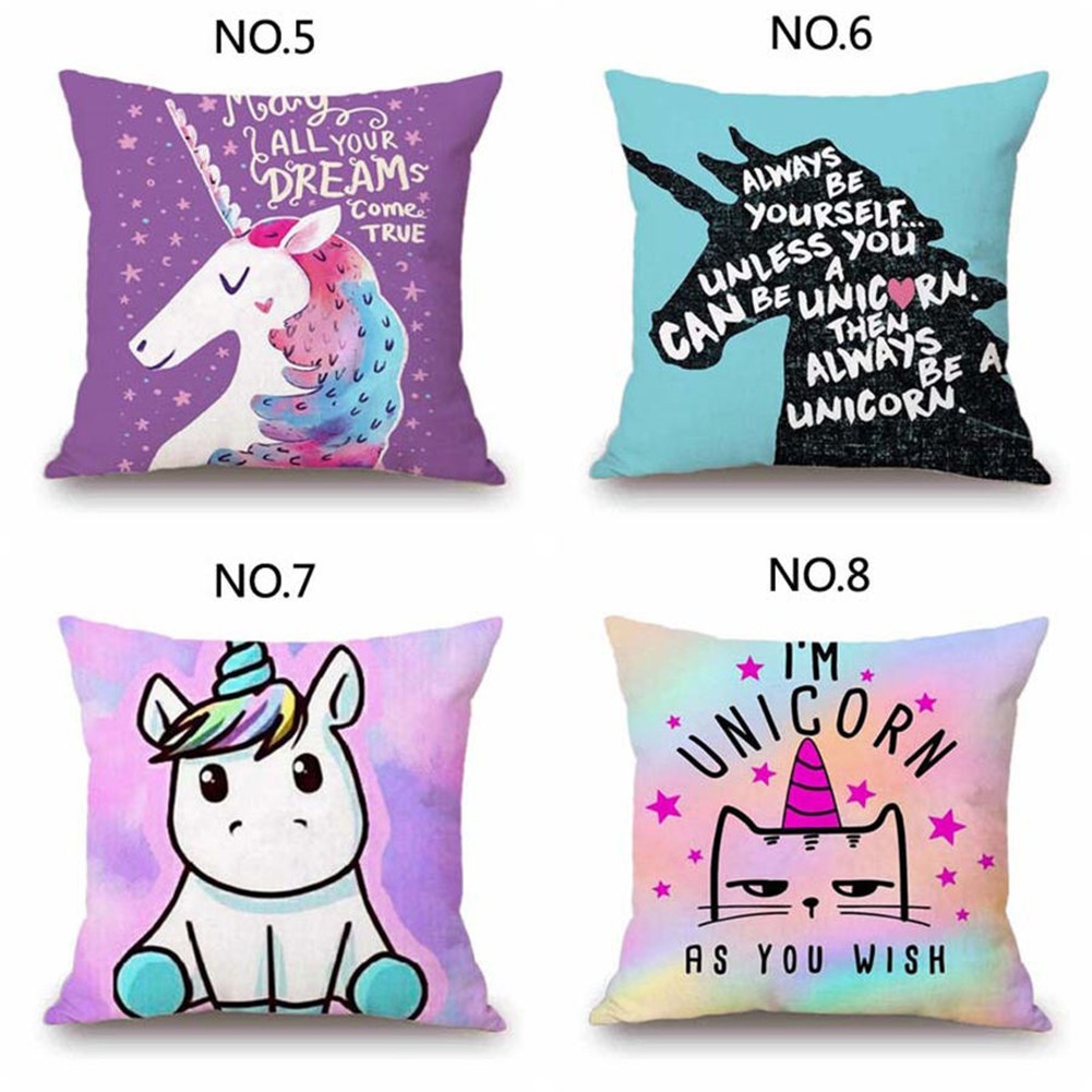 Cartoon Unicorn Print Pillow Case Bed Sofa Waist Cushion Cover Car