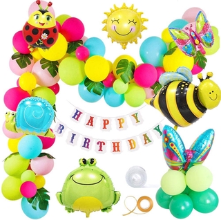 【Aperil】63pcs Happy Birthday Balloon Set Party Decoration Latex Balloon Home Decor Foil Balloon Field Insect Theme Butterfly Frog Ladybug Bee Snail Sun Balloon #1