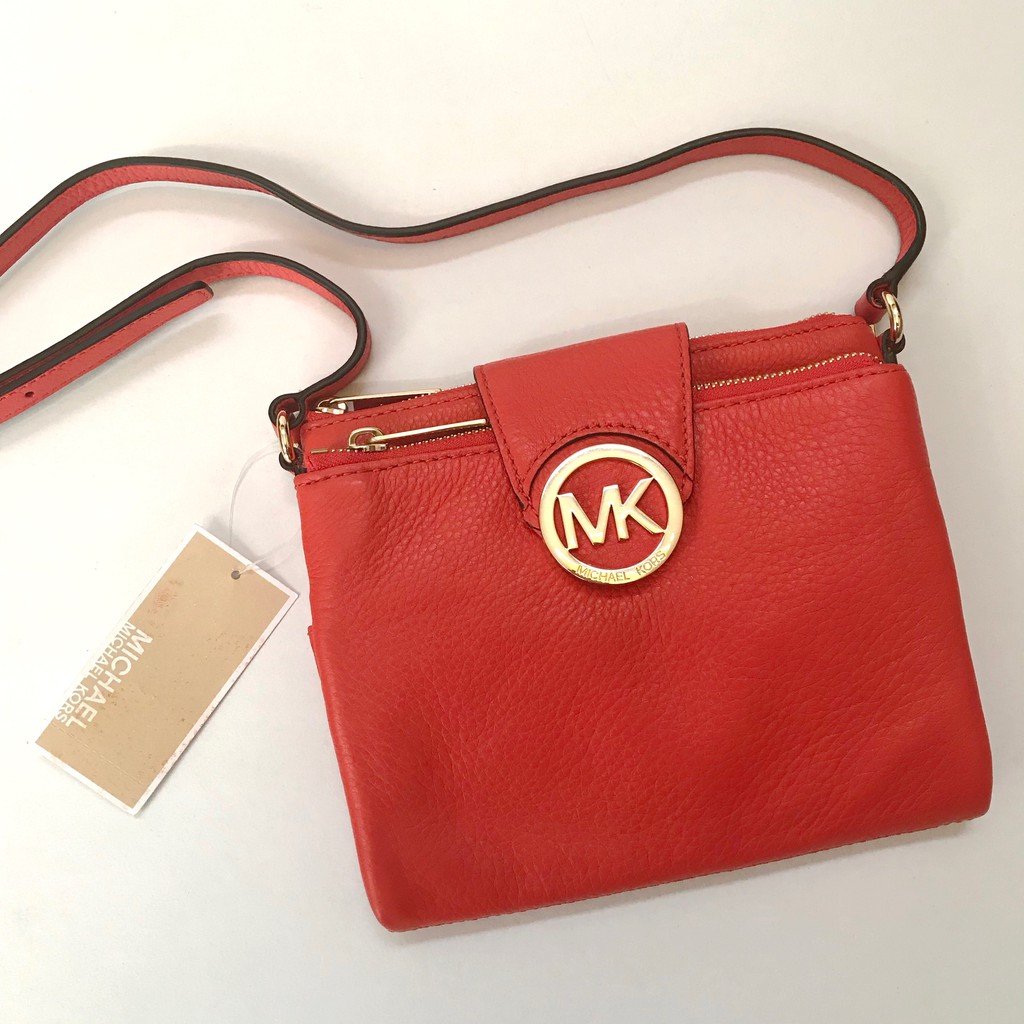 Authentic Michael Kors Fulton Leather Crossbody Bag in Mandarin Red for  Women | Shopee Philippines